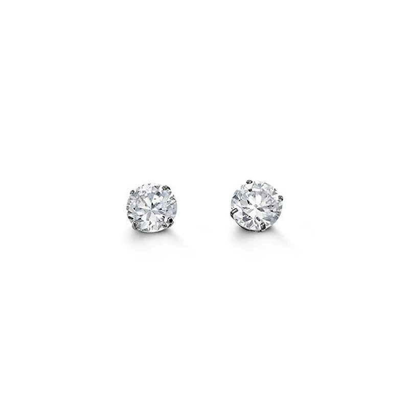 14K White Gold 3mm Round Cubic Zirconia Stud Earrings