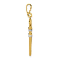 14K Two-Tone, Yellow and White Gold Rhodium 3D Pipe Wrench Charm Pendant - 40mm x 10mm