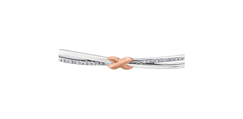 10K White and Rose Gold 0.10 cttw Diamond Bangle
