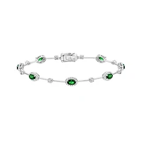 14K White Gold Halo Emerald & Diamond Bracelet
