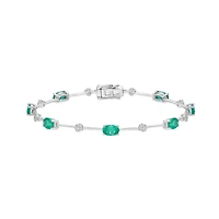 14K White Gold Prong Emerald & Diamond Bracelet