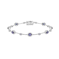 14K White Gold Oval Cut Natural Alexandrite and 0.85cttw Diamond Bracelet
