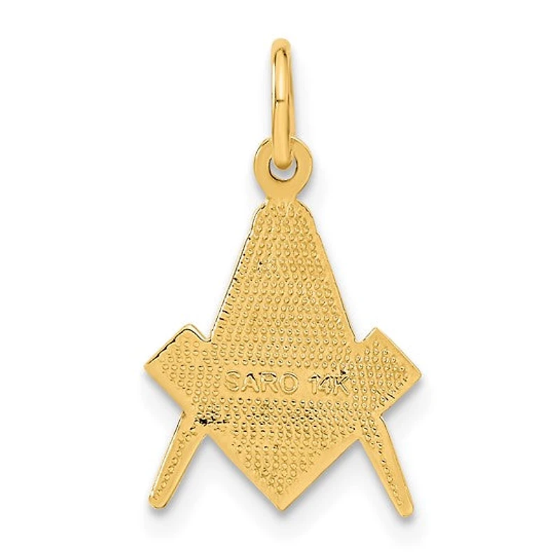 14K Yellow Gold Polished and Textured Masonic Symbol Charm - 20mm x 11mm