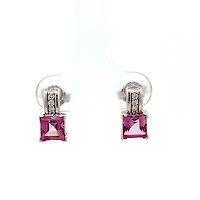 10K White Gold Pink Topaz and Diamond Earring - White gold