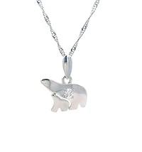 14K White  Gold 0.27cttw Diamond Mother and Cub Necklace with Singapore Chain (Spring Clasp) - Adjustable 16 & 18 Inches