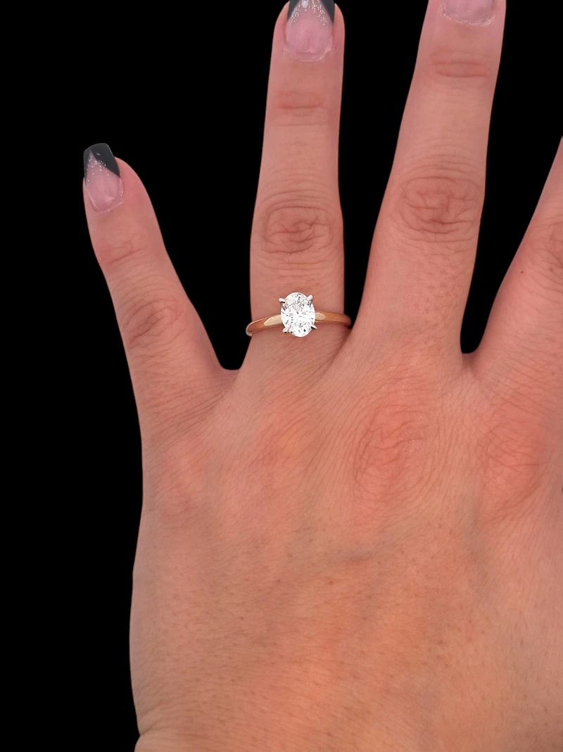14K Yellow Gold 1.00cttw Lab Grown Oval Diamond Engagement Ring - /