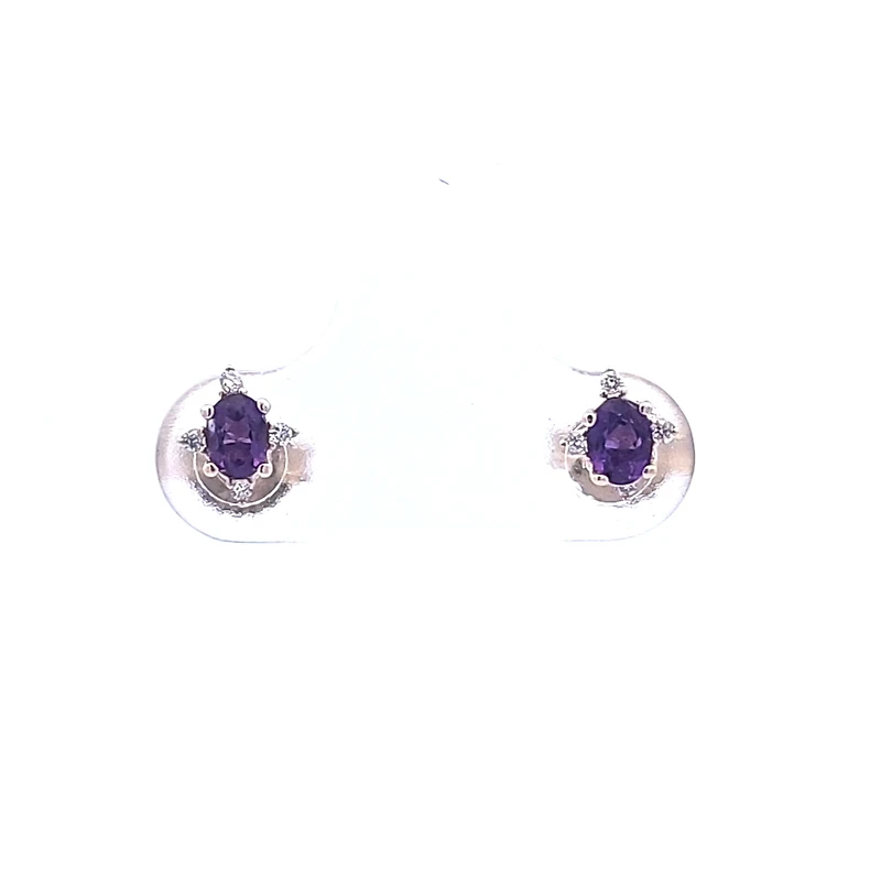 10K Yellow Gold Amethyst and Diamond Earrings