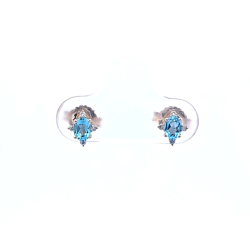 10K Yellow Gold Blue Topaz and Diamond Earrings