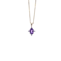 10K Yellow Gold Amethyst and Diamond Pendant - 18"