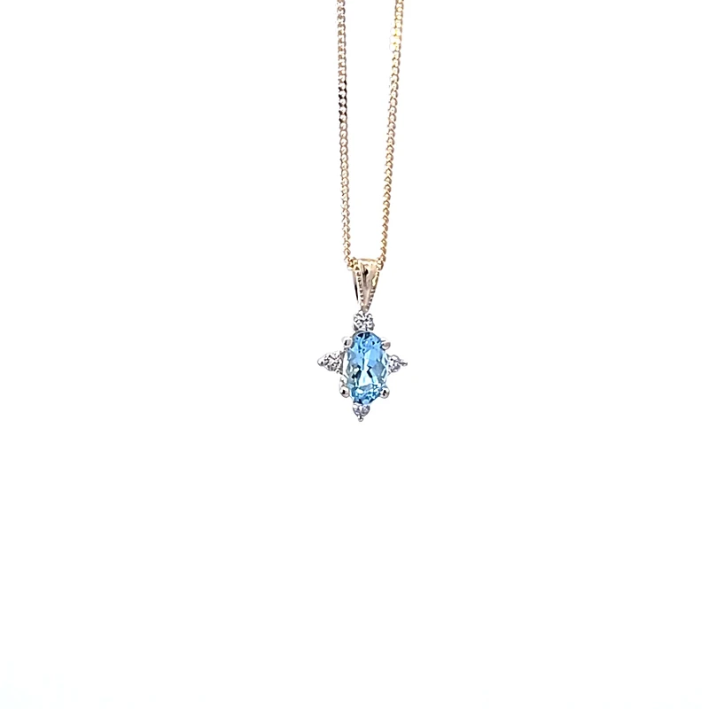 10K Yellow Gold Aquamarine and Diamond Necklace, 18"