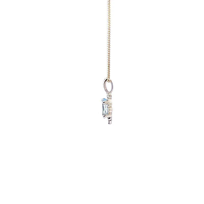 10K Yellow Gold Aquamarine and Diamond Necklace, 18"