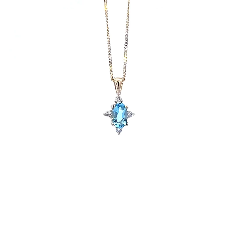 10K Yellow Gold Blue Topaz and Diamond Necklace, 18"