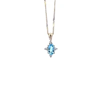 10K Yellow Gold Blue Topaz and Diamond Necklace, 18"
