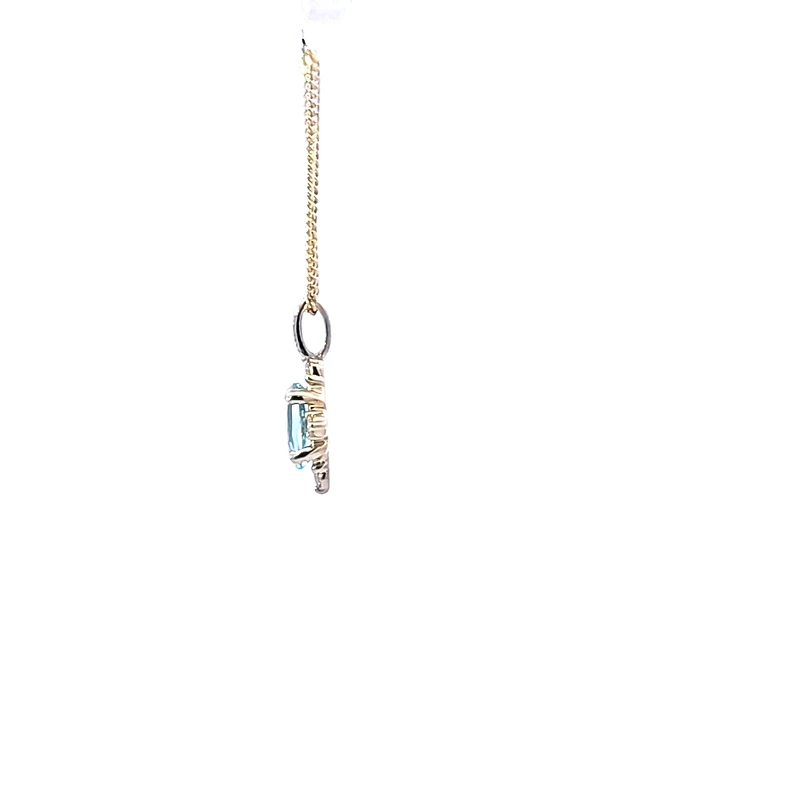 10K Yellow Gold Blue Topaz and Diamond Necklace, 18"