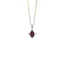 10K Yellow Gold Garnet and Diamond Necklace, 18"