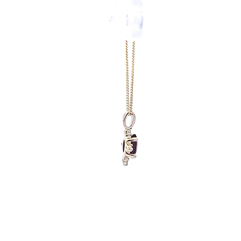 10K Yellow Gold Garnet and Diamond Necklace, 18"