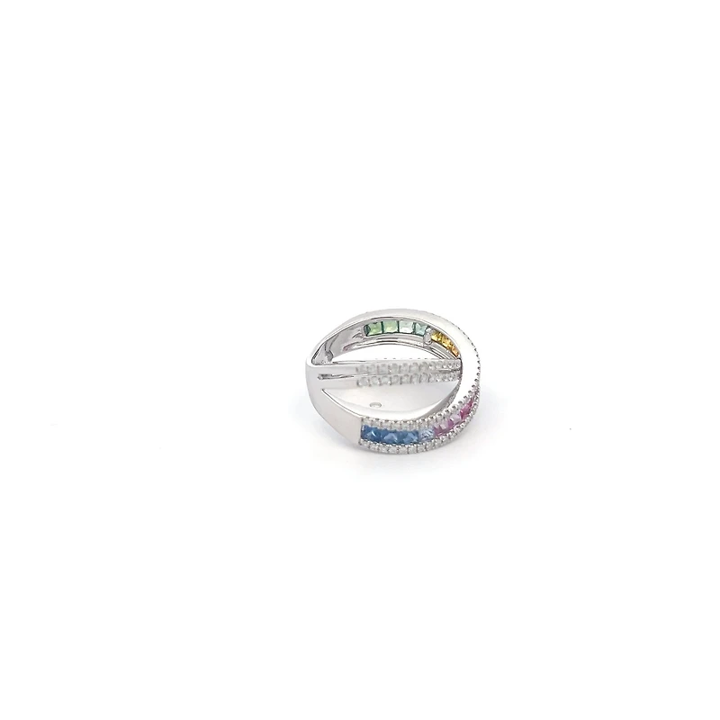 14K White Gold 1.70 cttw Multicoloured Sapphire and White Diamond Ring - 5