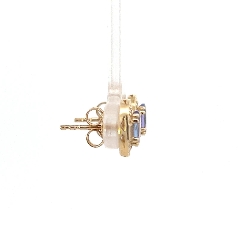 10K Yellow Gold Tanzanite , White sapphire and Diamond Earrings - yellow gold