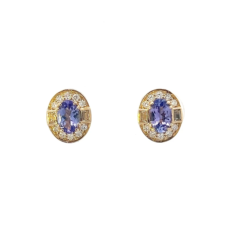 10K Yellow Gold Tanzanite , White sapphire and Diamond Earrings - yellow gold