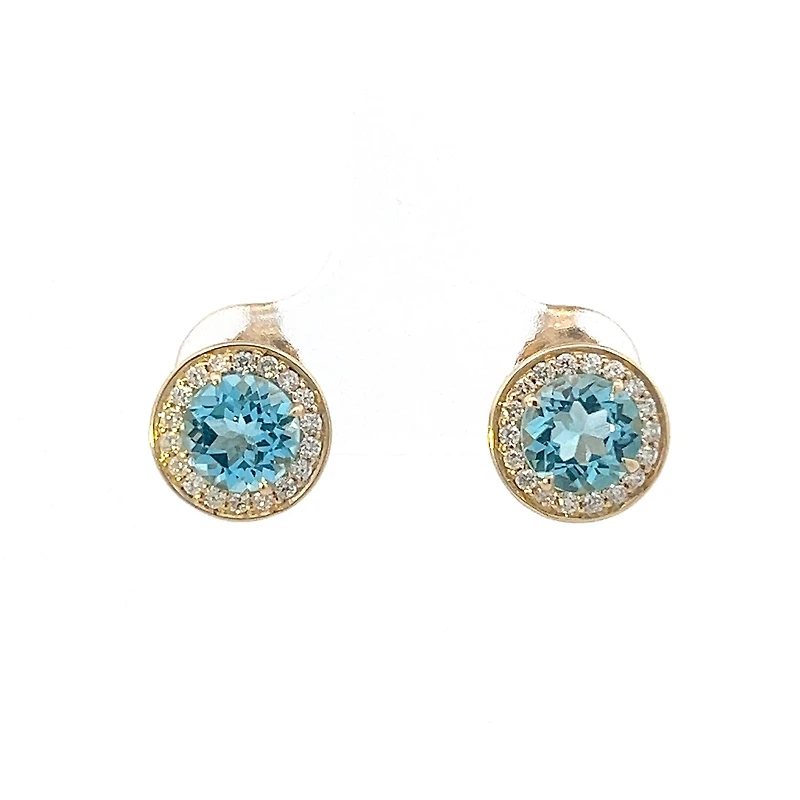 10K Yellow Gold Blue Topaz and Diamond Earrings