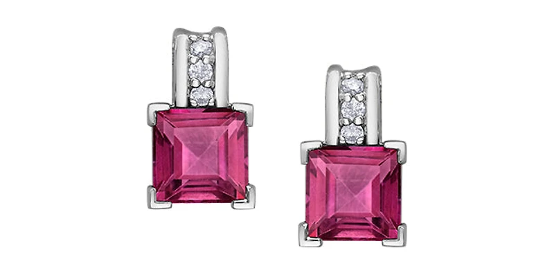 10K White Gold Pink Topaz and Diamond Earring - White gold