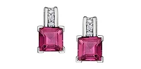 10K White Gold Pink Topaz and Diamond Earring - White gold