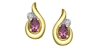 10K Yellow Gold Pink Tourmaline and Diamond Stud Earrings