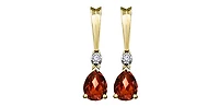 10K Yellow Gold Genuine Garnet & 0.025cttw Diamond Earrings