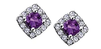 10K White Gold Amethyst & Diamond Earring - 10K White Gold