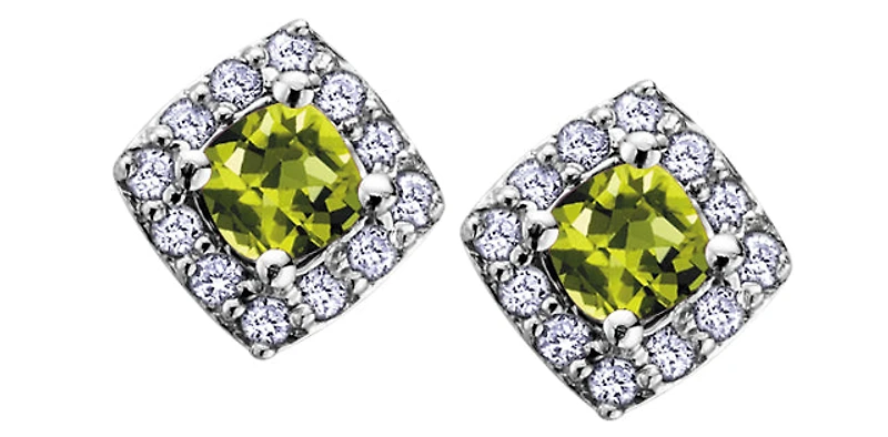 10K White Gold Peridot & Diamond Earring