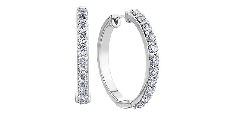 10K White Gold 2.00cttw Diamond Hoop Earrings