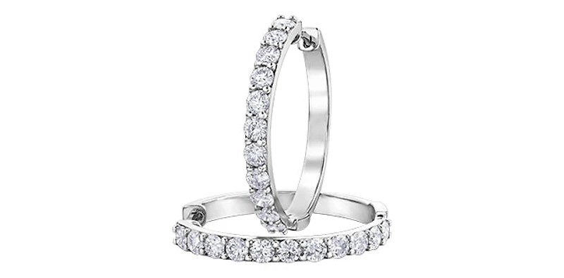 10K White Gold 3.00cttw Diamond Hoop Earrings