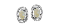 925 Sterling Silver Opal & Diamond Stud Earrings