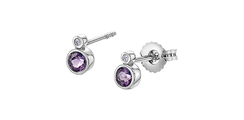 10K White Gold Amethyst and 0.01cttw Diamond Earrings