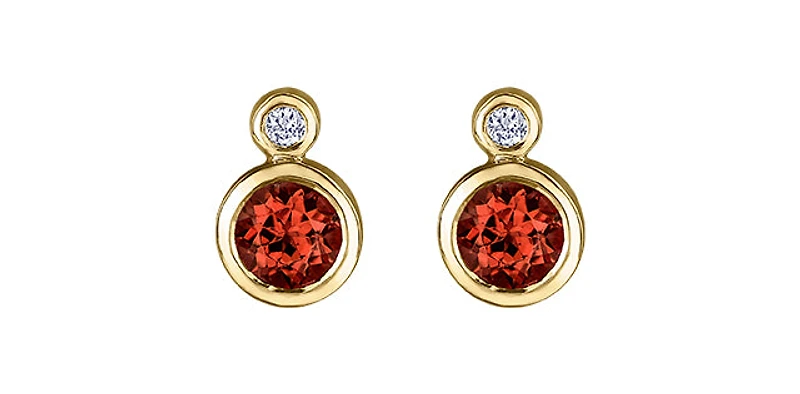 10K Yellow Gold Garnet and 0.01cttw Diamond Earrings