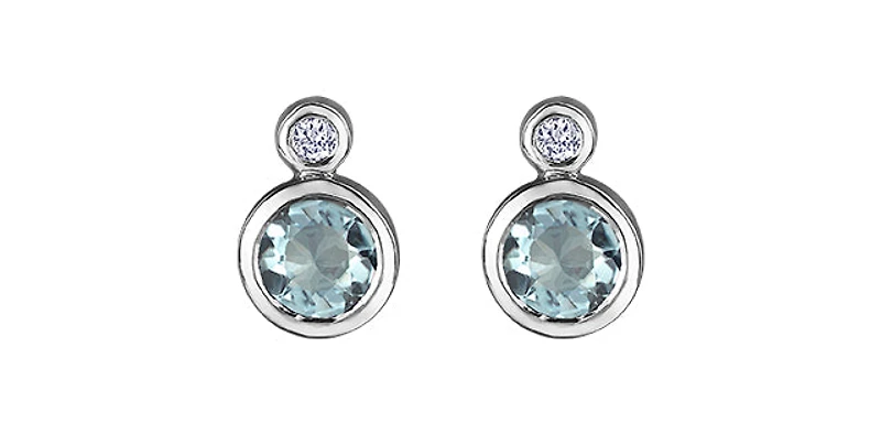 10K White Gold Aquamarine and 0.01cttw Diamond Earrings