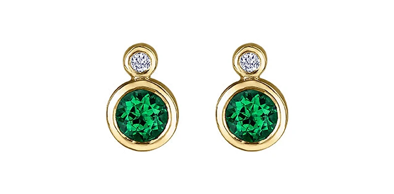 10K Yellow Gold Emerald and 0.01cttw Diamond Earrings