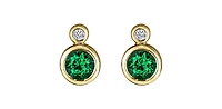 10K Yellow Gold Emerald and 0.01cttw Diamond Earrings