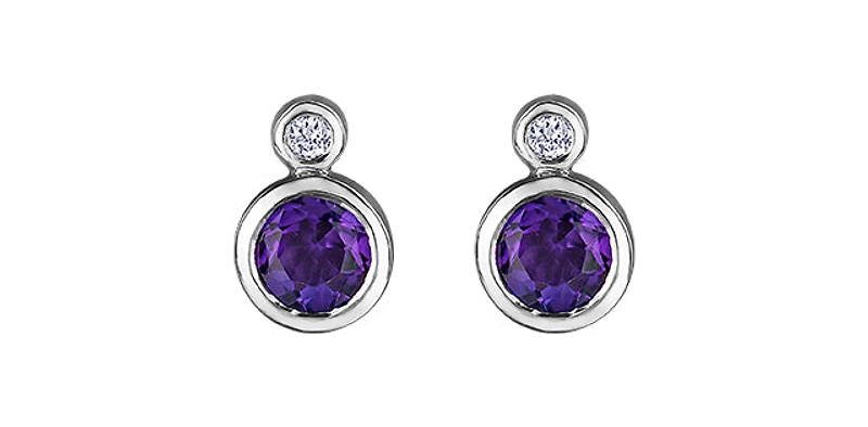 10K White Gold Amethyst and 0.01cttw Diamond Earrings