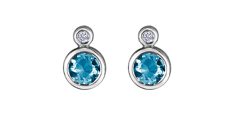 10K White Gold Blue Topaz and 0.01cttw Diamond Earrings