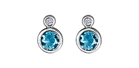 10K White Gold Blue Topaz and 0.01cttw Diamond Earrings