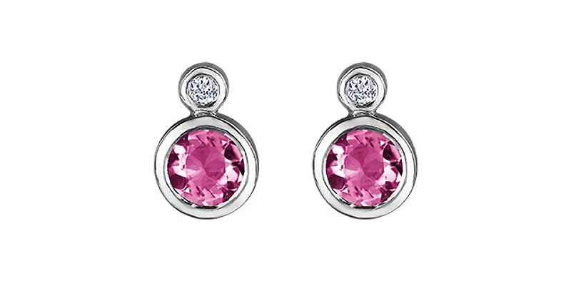 10K White Gold Pink Tourmaline and 0.01cttw Diamond Earrings