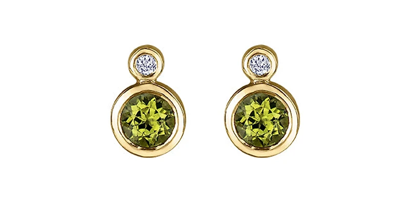 10K Yellow Gold Peridot and 0.01cttw Diamond Earrings