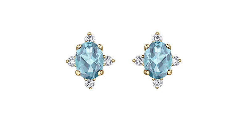 10K Yellow Gold Aquamarine and Diamond Earrings