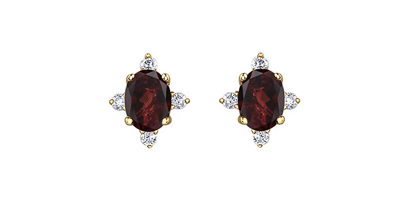10K Yellow Gold Garnet and Diamond Earrings
