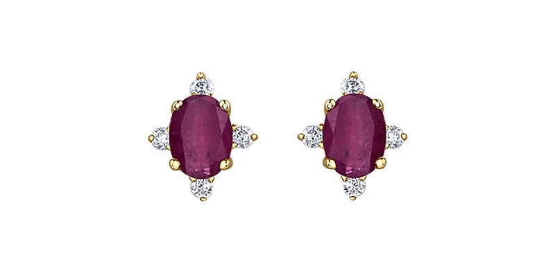 10K Yellow Gold Ruby & Diamond Earring