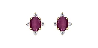10K Yellow Gold Ruby & Diamond Earring
