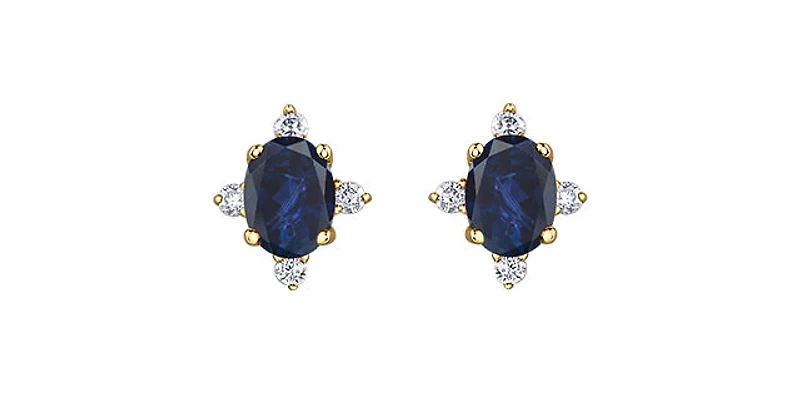 10K Yellow Gold Sapphire and Diamond Earrings