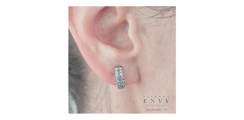 10K White Gold 0.75cttw Diamond Double Band Hoops - 12mm