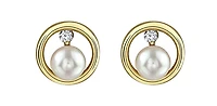 10K Yellow Gold Canadian Diamond and Pearl Earrings 0.06cttw